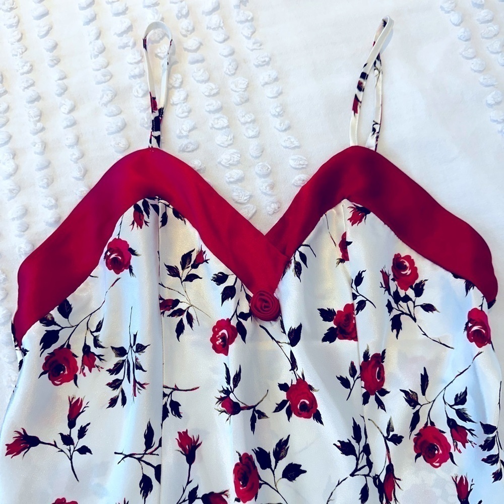 Vintage Y2K Coquette Satin Rose Print Slip Dress - Picture 6 of 12